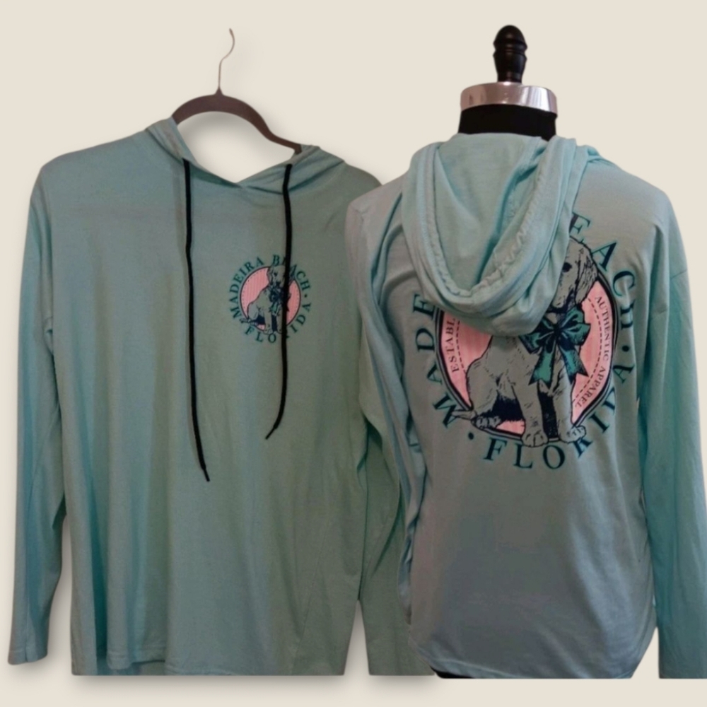Surf Style Women's Large Madeira Beach Florida Lightweight Dog Hoodie, Baby Blue